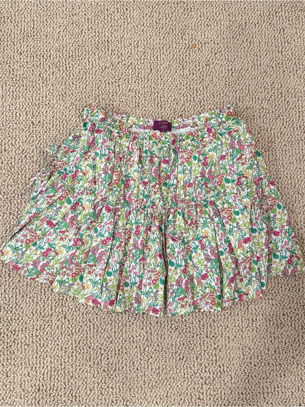 J. Crew x Liberty London Floral Tiered Skater Mini Skirt in Pink, Green & Yellow